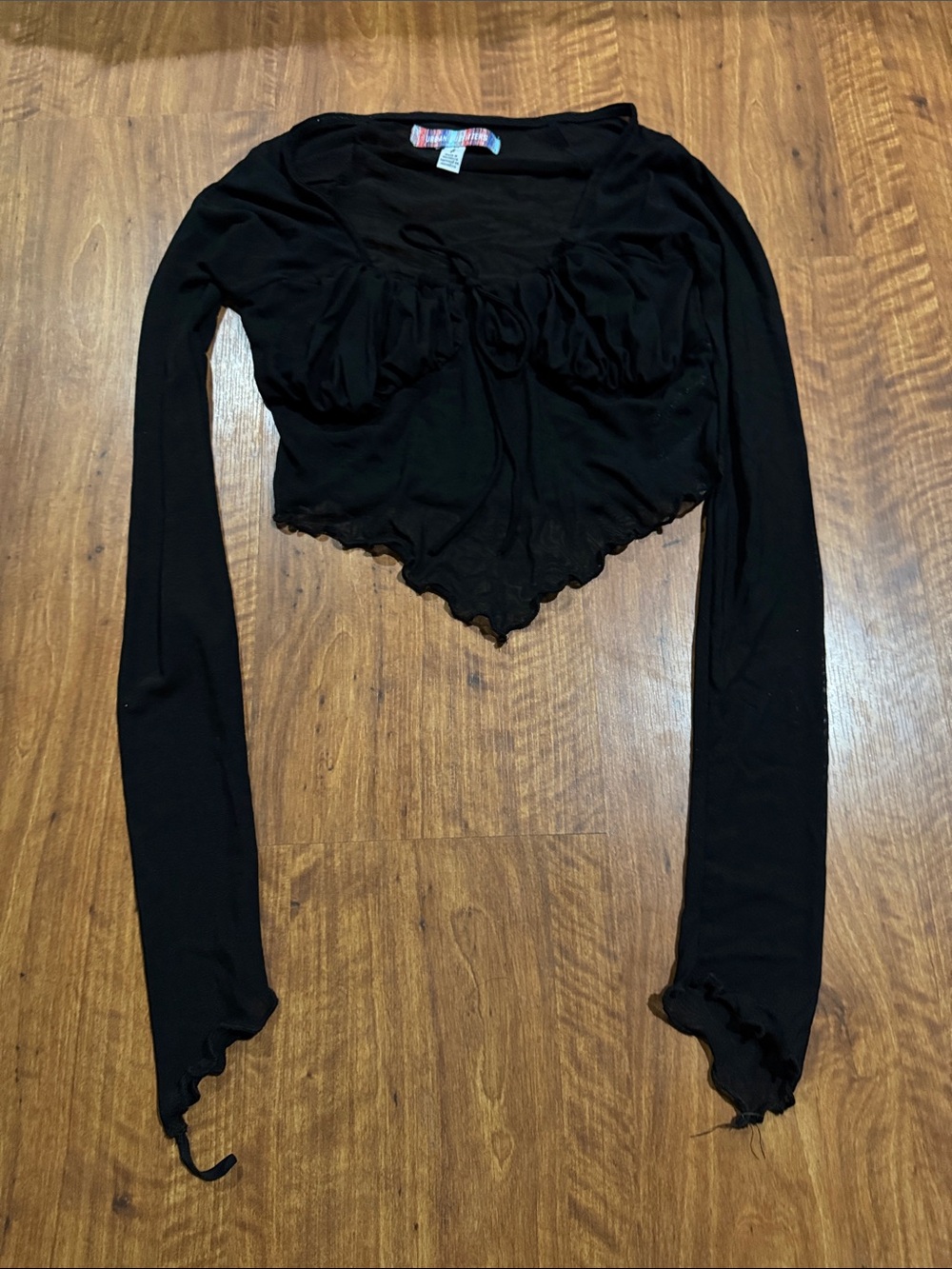 Black Long-Sleeve Cropped Tie-Front Women's Top